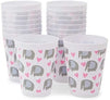 16 oz Plastic Tumbler Cups, Elephant Baby Shower Decorations for Girl (16 Pack)