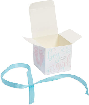 Boy or Girl Gender Reveal Party Favor Boxes with Ribbons (50 Pack)