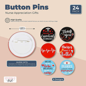 Button Pins, Nurse Appreciation Gifts in 6 Designs (2.28 Inches, 24 Pieces)