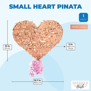 Pull String Heart Pinata for Birthday Party, Rose Gold Foil Decorations (15.7 x 13 x 3 In, Small)