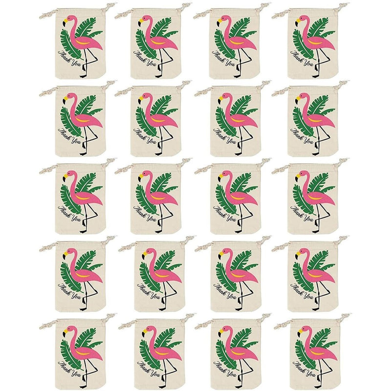 Thank You Drawstring Party Favor Bags for Flamingo Birthday Supplies (24 Pack)
