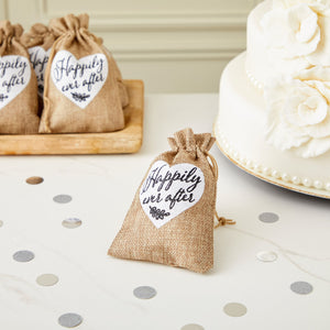 30 Pack Small 4x6 Burlap Bags with Drawstring for Wedding Favors, Jewelry, Happily Ever After Gift Bag