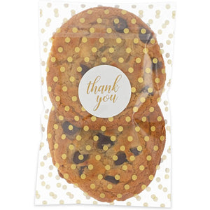 Cookie Bags with Thank You Stickers, 250 Pack Gold Polka Dot Party Favors (4x6 In)