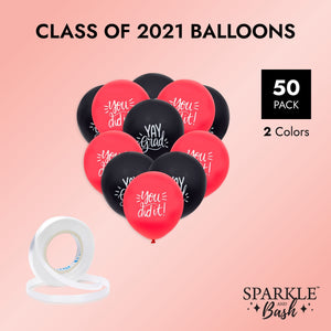 Class of 2023 Balloons Graduation Decorations (Red and Black, 12 In, 50 Pack)