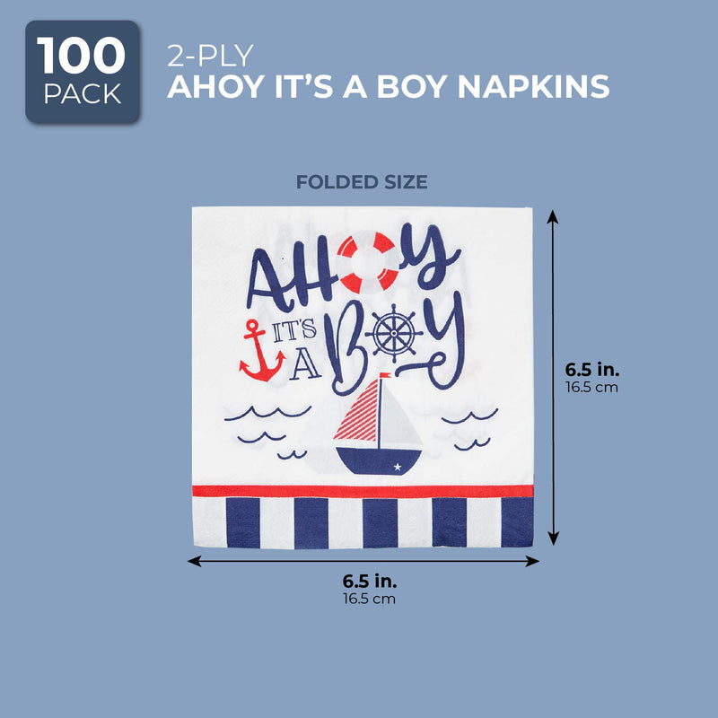 Nautical Paper Napkins for Baby Shower Party (6.5 x 6.5 In, 100 Pack)