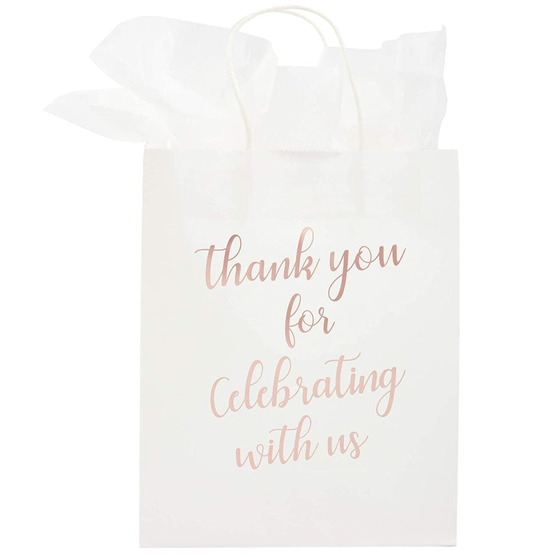 Thank You Kraft Gift Bags with Tissue Paper (Rose Gold Foil, 15 Pack) –  Sparkle and Bash