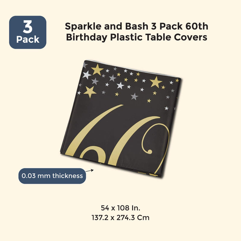 Sparkle and Bash 3 Pack 60th Birthday Plastic Table Covers 54 x 108 Inches