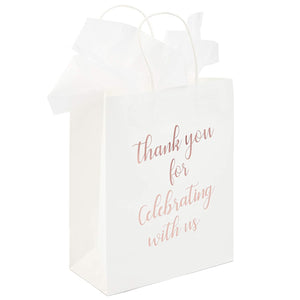 Thank You Kraft Gift Bags with Tissue Paper (Rose Gold Foil, 15 Pack)