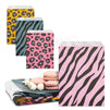 Animal Print Paper Goodie Bags for Safari Birthday Party Favors, 4 Assorted Designs (5 x 7.5 In, 100 Pack)