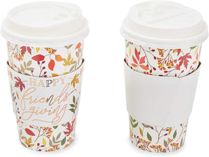 48 Pack Thanksgiving Disposable Paper Coffee Cups with Lids and Sleeve 15 oz, Party Decorations Supplies, Friendsgiving