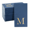 100 Pack Navy Blue Monogrammed Napkins with Letter M, Gold Foil Initial for Wedding Reception, Engagement Party (4x8 Inches)