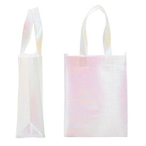 20-Pack Reusable Grocery Bags - Gift Bags with Handles For Bridesmaid Bachelorette Birthday, Non-Woven Shopping Bag (Pink Holographic, 10x4x8 In)