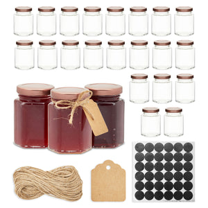 24 Pack 3.4oz Mini Honey Jars with Lids, Hang Tags, Jute String for Homemade Jam and Jelly