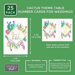 Succulent Wedding Table Numbers, 1-25, Centerpiece Decorations (4 x 6 in, 25 Pack)