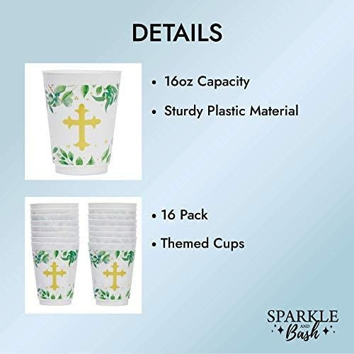 16 oz Plastic Religious Tumbler Cups, Baptism Party Supplies (16 Pack)
