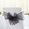 25 Pack Black Organza Ribbon Chair Bows for Wedding Reception, Baby Shower, Birthday Party (7 x 108 In)