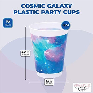 Plastic Galaxy Cups, Outer Space Birthday Party Supplies (16 oz, 16 Pack)