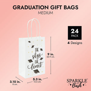 2023 Graduation Party Favor Gift Bags with Handles, 4 Designs (9 x 5.3 x 3.1 In, 24 Pack)