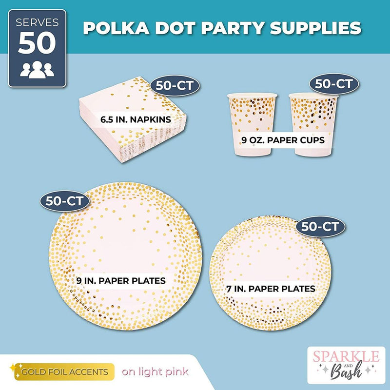 Gold Confetti Party Pack, Includes Paper Plates, Napkins and Cups (Serves 50, 200 Pieces)