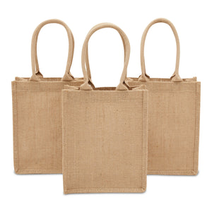 12 Pack of Natural Burlap Tote Bags with Handles 8 x 10 x 4 Inches for Groceries, Shopping, Beach, DIY Crafts, Art Projects, Bachelorette Party, Reusable Bulk Set