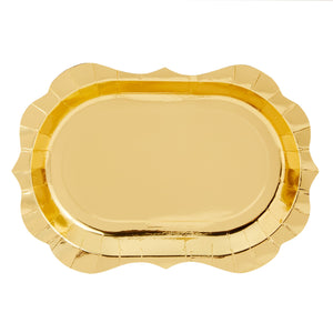 24 Pack Metallic Gold Foil Paper Serving Trays with Scalloped Edge (13 x 9 in)