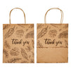 50 Pack Kraft Thank You Paper Bags with Handles for Gifts, Party Favors, Boutique, Leaf Design (8x10x4 In)