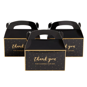 24-Pack 6.3x3.5x3.5-Inch Black Party Favor Gable Boxes, Thank You Gift Boxes for Birthday, Wedding, and Baby Shower Celebrations