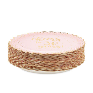 Scalloped Plates for 30th Birthday Party Supplies for Her, Cheers to 30 Years (9 In, 48 Pack)