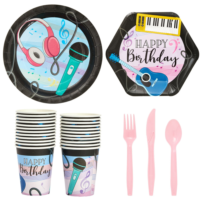 207 Pieces Music Birthday Party Supplies with Plates, Napkins, Cups, Tablecloth, Cutlery, Banner, Favor Bags, Balloons (Serves 24)