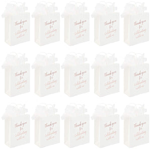 Thank You Kraft Gift Bags with Tissue Paper (Rose Gold Foil, 15 Pack)