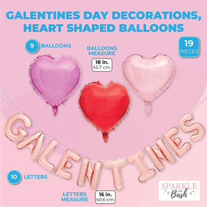 Valentine's Day Decorations, Galetines and Heart Balloons (4 Colors, 19 Pieces)