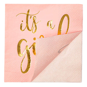 It?s a Girl Party Supplies, Pink Paper Napkins (5 x 5 In, Gold Foil, 50 Pack)