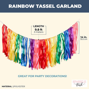 Sparkle and Bash Rainbow Colorful Tassels Garland Party Banner Decorations (14 x 118 Inches)