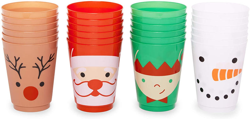 Plastic Cups for Christmas Party Supplies, Reusable Tumblers (16 oz, 24 Pack)