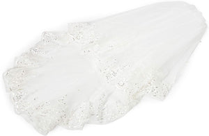 2 Tier Veil for Bride, White Lace Bridal Wedding Veil (34 In)