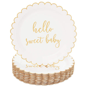 48 Pack of Hello Sweet Baby Paper Plates for Baby Shower (9 Inches)