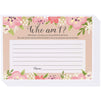 Floral Bridal Shower Who Am I Guessing Game, Rustic Bachelorette Party (50 Pack, 5 x 7 Inches)