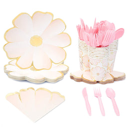 Sparkle and Bash Flower Themed Party Supplies (Assorted Items, Pink and Gold Foil, 72 pcs)