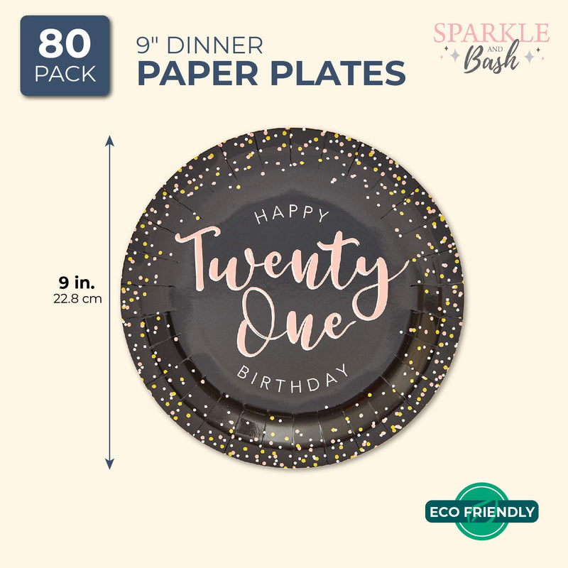 Black Confetti Paper Plates for 21st Birthday Party (9 In, 80 Pack)
