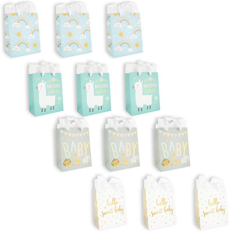 Sparkle and Bash Baby Shower Gift Bags (12 Count), 4 Designs
