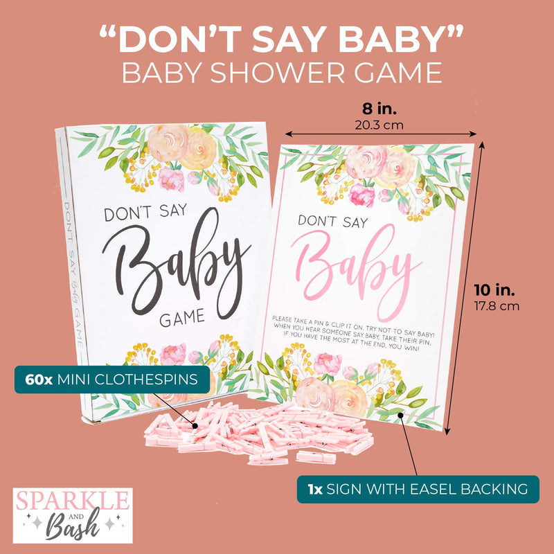Baby Shower Games, Don’t Say Baby (Pink, 8 x 10 in, 61 Pieces)