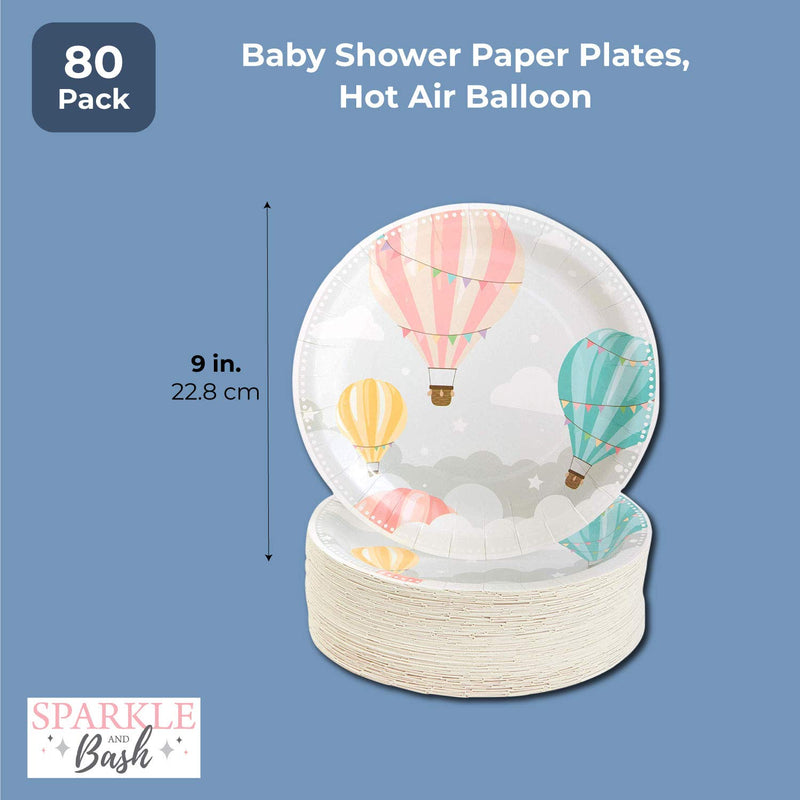 Sparkle and Bash Baby Hot Air Balloon Plates for baby Shower (9 in, 80 Pack)