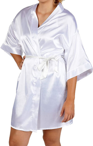 White Satin Kimono Robe for Bride, Rose Gold Letters (X-Small to Small)