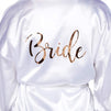 White Satin Kimono Robe for Bride, Rose Gold Letters (Medium to Large)