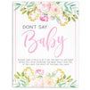 Baby Shower Games, Don’t Say Baby (Pink, 8 x 10 in, 61 Pieces)