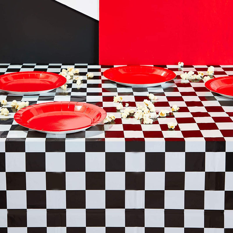 3 Pack Checkered Plastic Tablecloth for Race Car Flag Birthday Party Supplies & Decorations, Disposable Black and White Table Cloth, 54 x 108 in