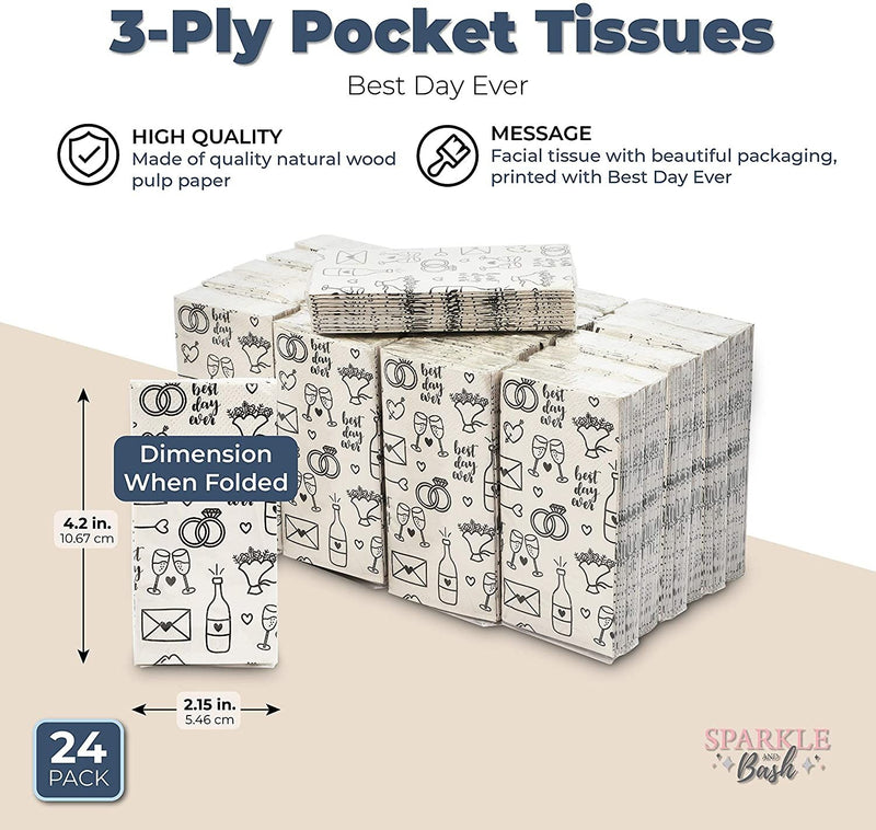 Wedding Theme Facial Tissues - 24 Pack 3-ply Travel Size Pocket Tissue Party Favors, 240 Count Total