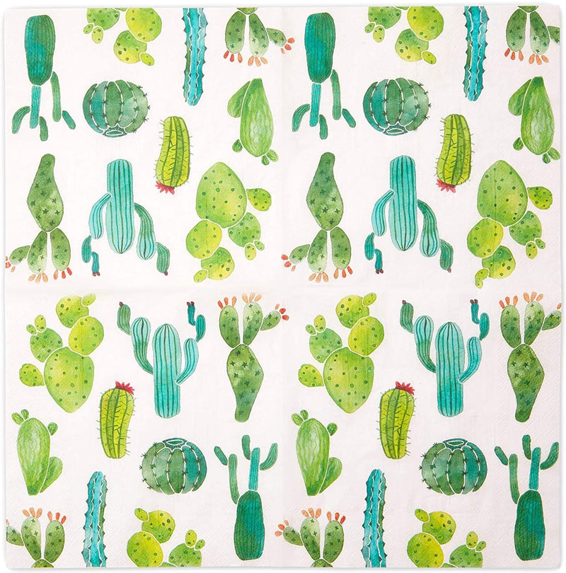 Succulent Cactus Paper Napkins for Fiesta Birthday Party (6.5 In, 100 Pack)