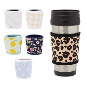 Reusable Neoprene Coffee Cup Drink Sleeves, Assorted Designs (6 Pack)
