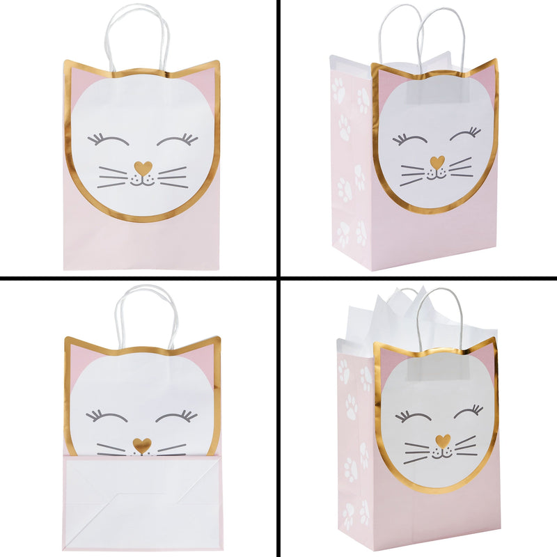 15 Pack Cat Gift Bags for Birthday Party Favors w/ 20 Sheets of Tissue Paper, 8 x 10 x 4.7 in